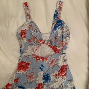 Lush Cut Out Floral Blue Romper - Size S